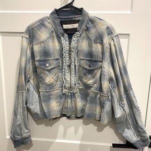 Free people - plaid/denim zip up
